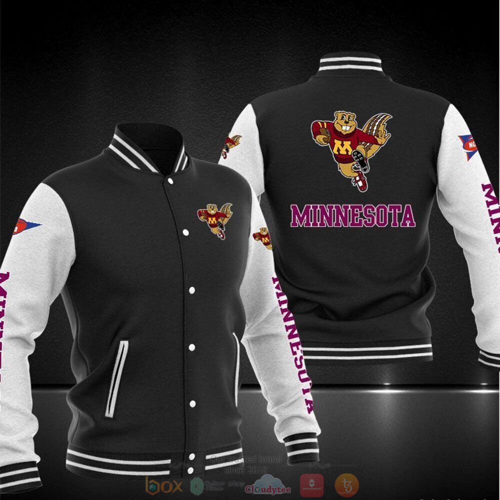 ncaa minnesota golden gophers black white baseball jacket button up zipper hooded all over print wwikf