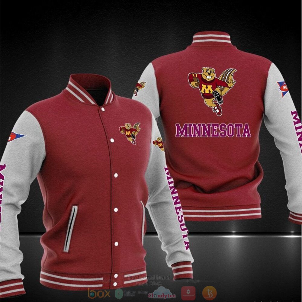 ncaa minnesota golden gophers red white baseball jacket button up zipper hooded all over print lpnxy