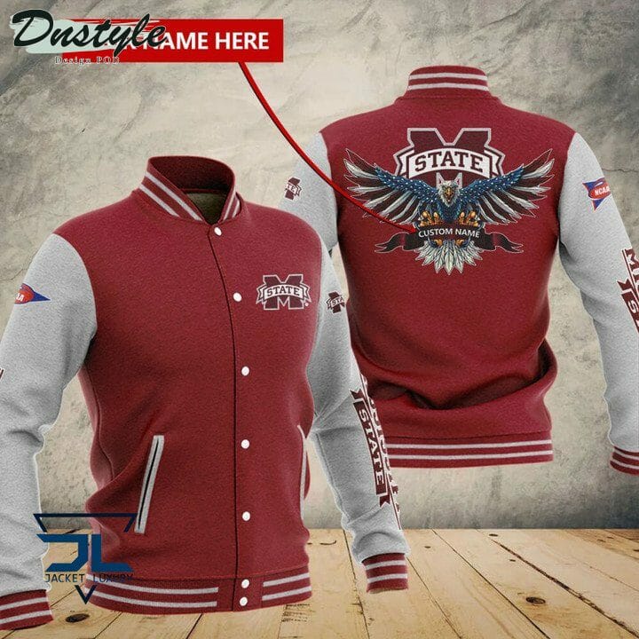 ncaa mississippi state bulldogs custom name red grey baseball jacket button up zipper hooded all over print dfbj7