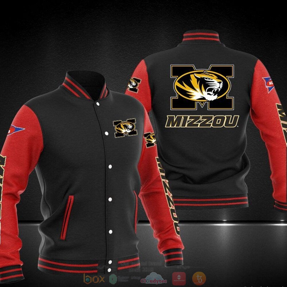 ncaa missouri tigers black red baseball jacket button up zipper hooded all over print lfiz6