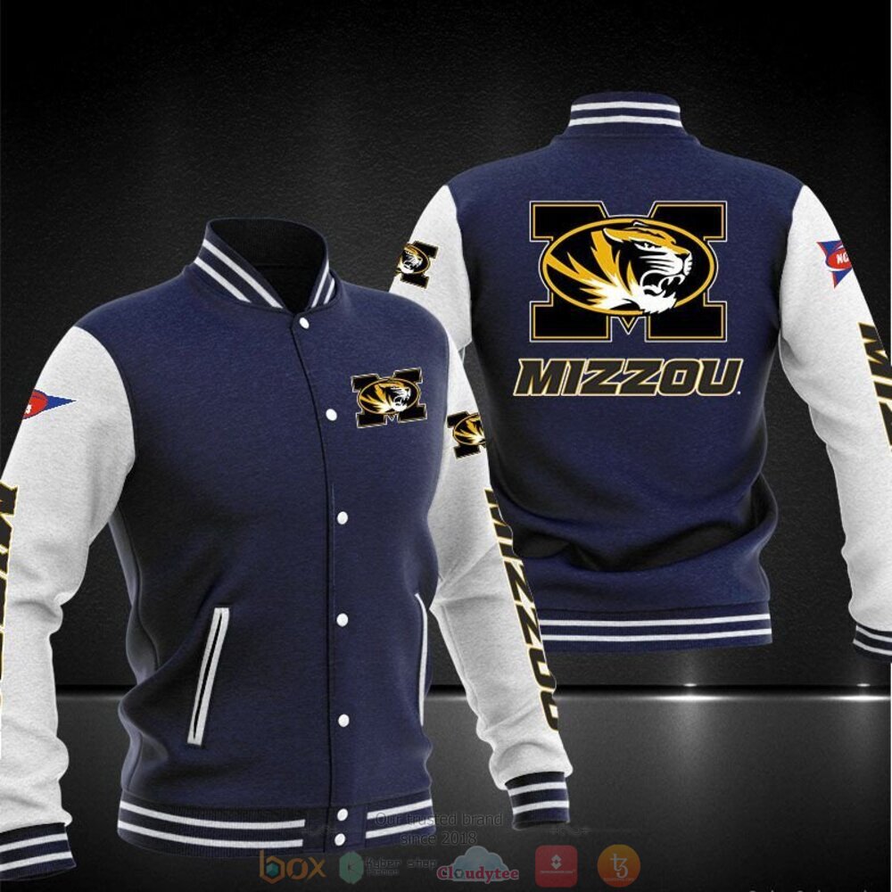 ncaa missouri tigers navy blue baseball jacket button up zipper hooded all over print ivksv