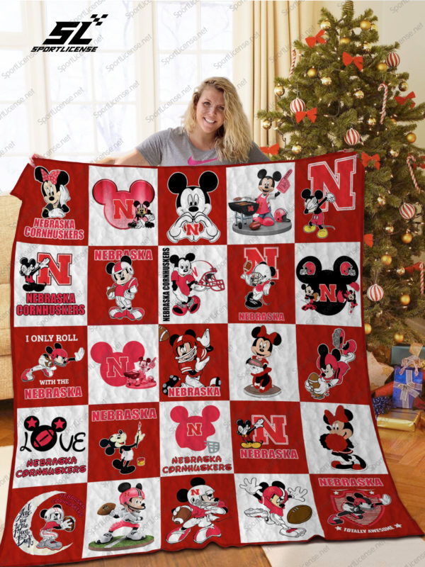 ncaa nebraska cornhuskers mickey mouse quilt fleece blanket v2 wfqf387 betjl