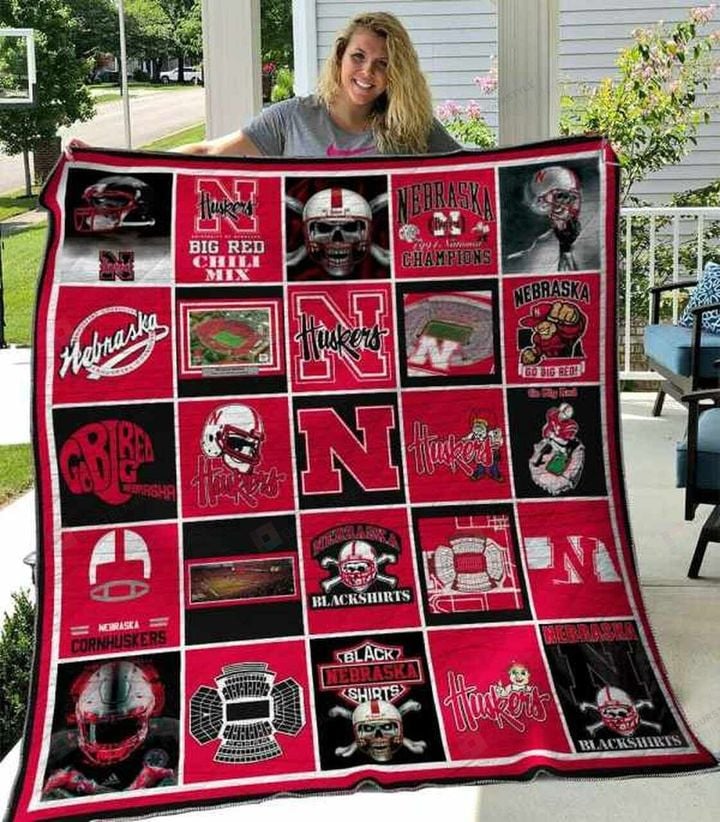 ncaa nebraska cornhuskers red black quilt fleece blanket wfqf390 uhpsi