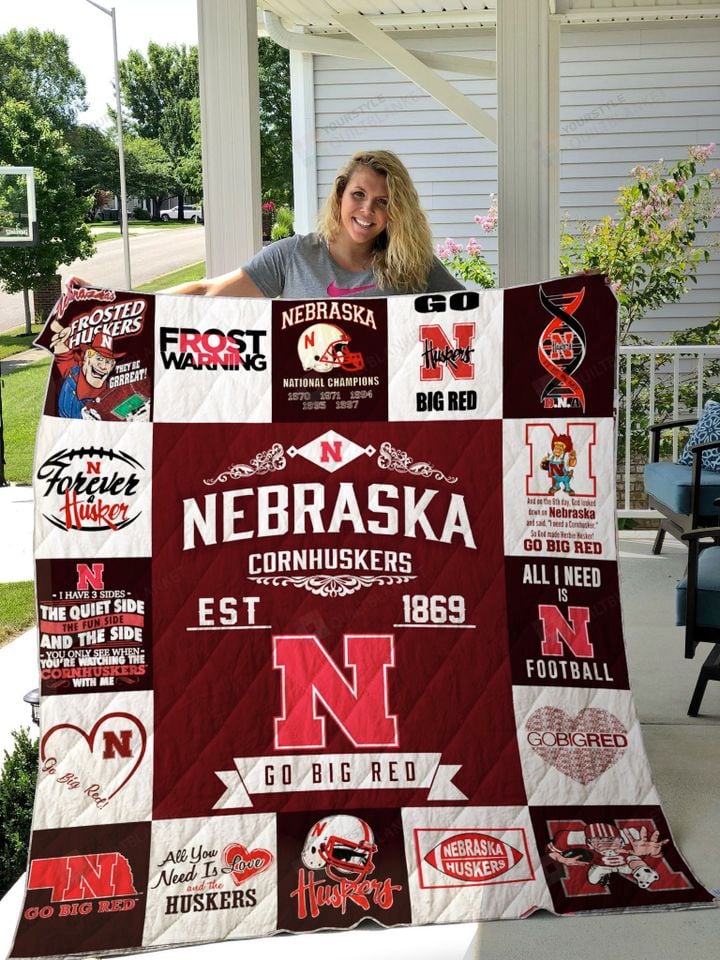 ncaa nebraska cornhuskers red white est 1869 quilt fleece blanket wfqf392 jhsgg