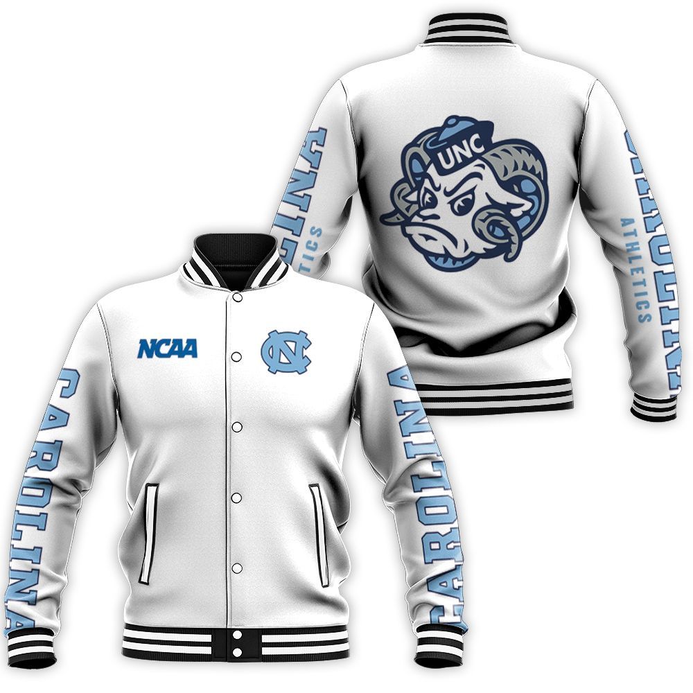 ncaa north carolina tar heels baseball jacket button up zipper hooded all over print vw3mi