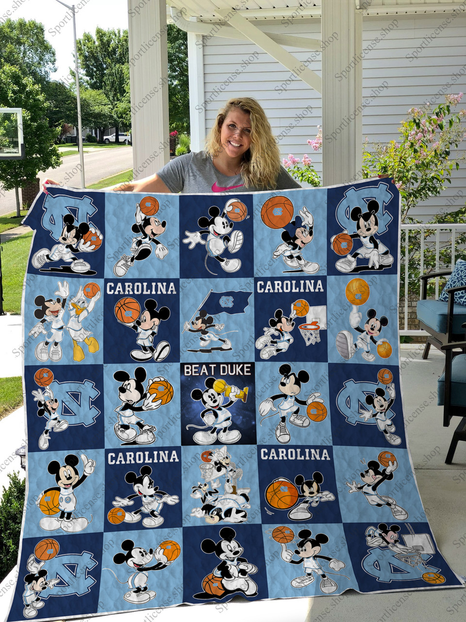 ncaa north carolina tar heels mickey quilt fleece blanket wfqf402 sxerd