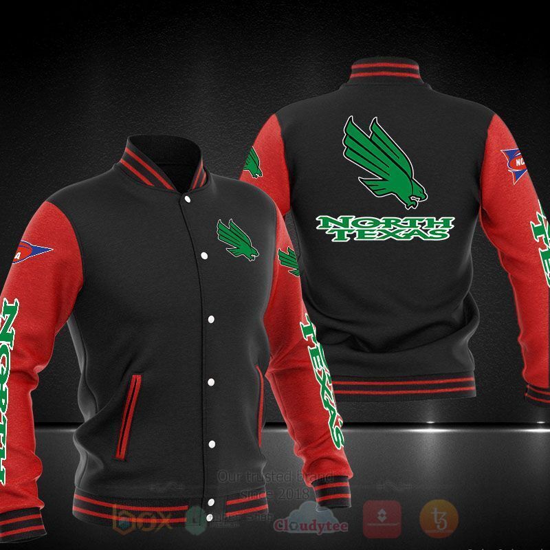 ncaa north texas mean green black red baseball jacket button up zipper hooded all over print qagtx