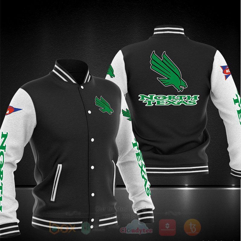 ncaa north texas mean green black white baseball jacket button up zipper hooded all over print rqddq