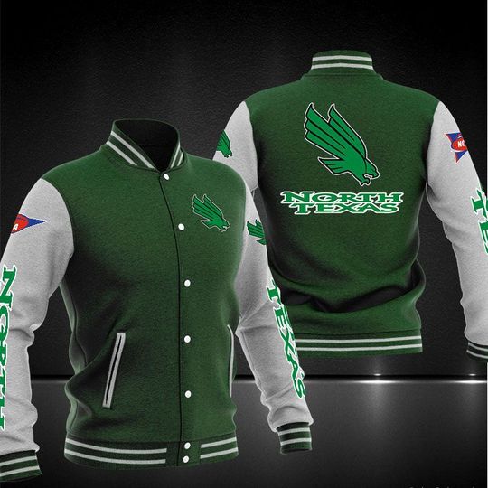 ncaa north texas mean green green white baseball jacket button up zipper hooded all over print zxyxv