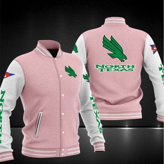 ncaa north texas mean green pink white baseball jacket button up zipper hooded all over print 0yghd