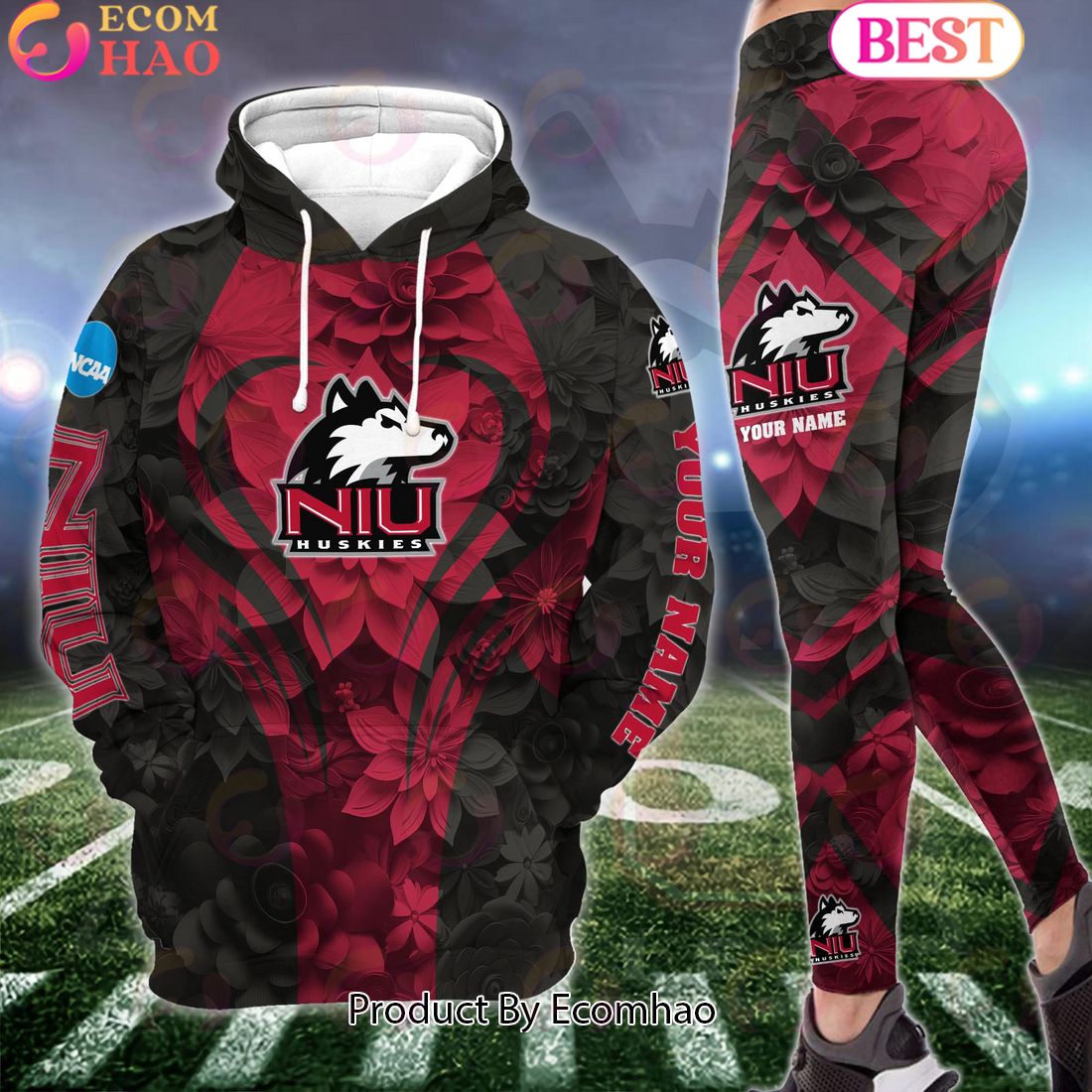 ncaa northern illinois huskies hoodie and leggings custom your name football team clothings gift for football lovers 1 x80JK