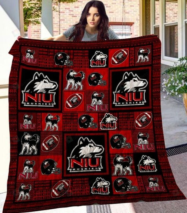 ncaa northern illinois huskies red black quilt fleece blanket wfqf411 uyggm