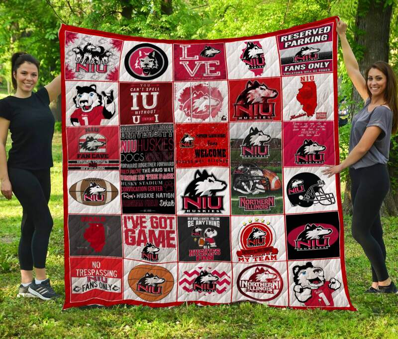 ncaa northern illinois huskies red white quilt fleece blanket v2 wfqf412 tewly