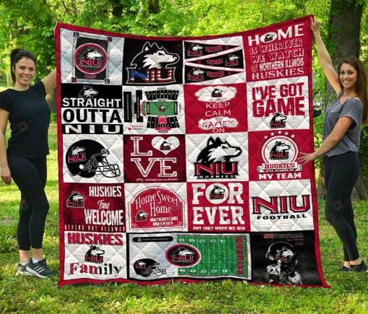 ncaa northern illinois huskies red white quilt fleece blanket wfqf413 bsibg