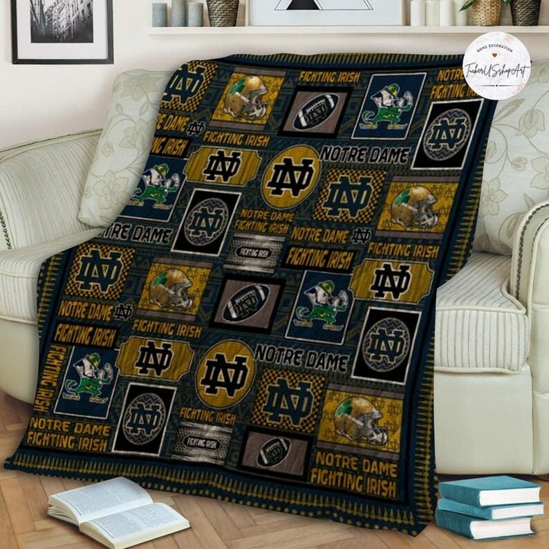 ncaa notre dame fighting irish gold black quilt fleece blanket wfqf418 zv0ki