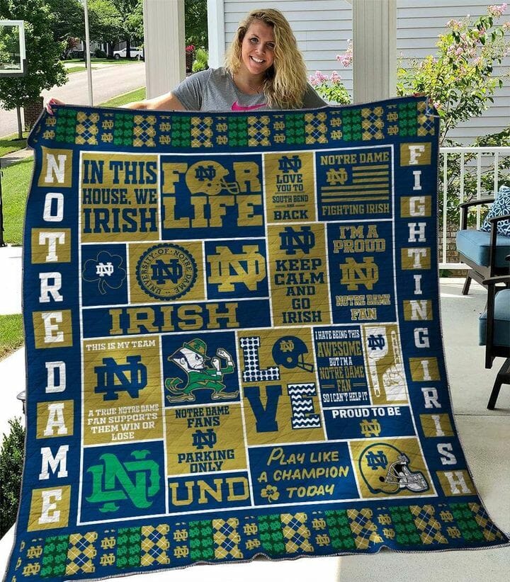 ncaa notre dame fighting irish gold blue quilt fleece blanket wfqf421 unftv