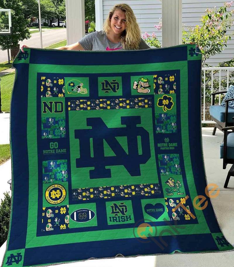 ncaa notre dame fighting irish green blue quilt fleece blanket wfqf425 8fbz8