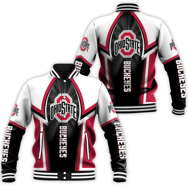 ncaa ohio state buckeyes black baseball jacket button up zipper hooded all over print 5ogav