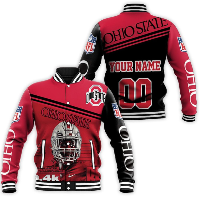 ncaa ohio state buckeyes custom name number red baseball jacket button up zipper hooded all over print drns5