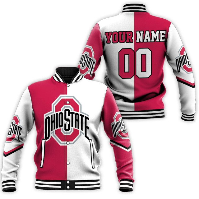 ncaa ohio state buckeyes custom name number scarlet white baseball jacket button up zipper hooded all over print hfc4k