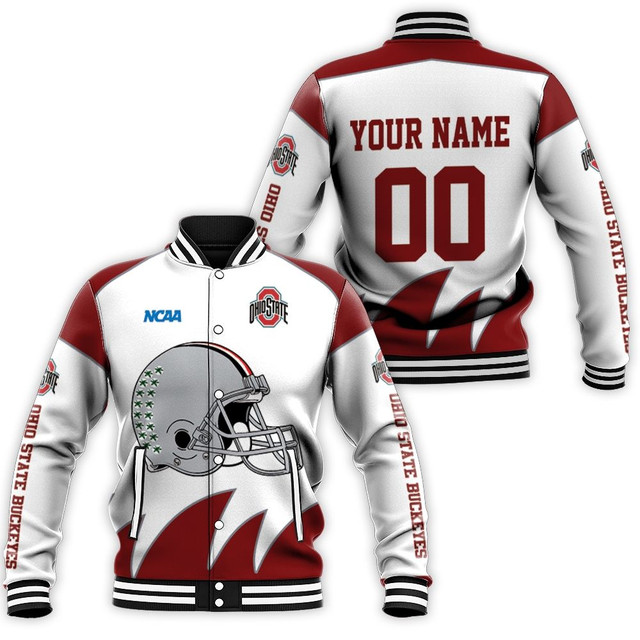 ncaa ohio state buckeyes custom name number white baseball jacket button up zipper hooded all over print x0bua