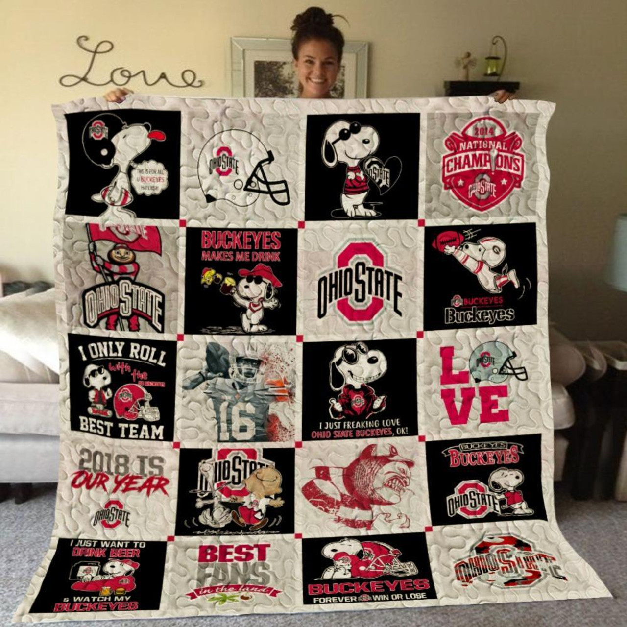 ncaa ohio state buckeyes snoopy quilt fleece blanket wfqf445 dablr