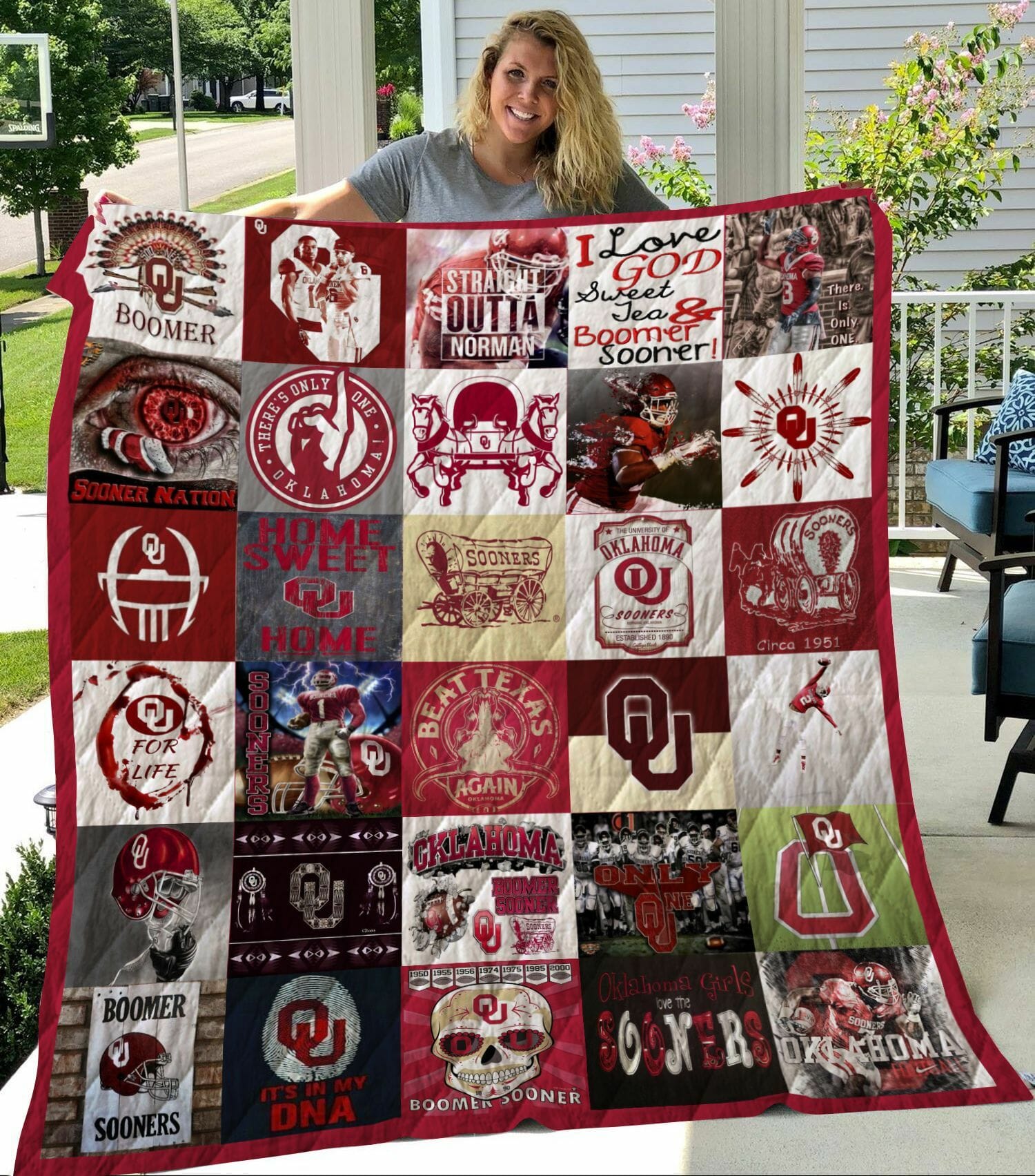 ncaa oklahoma sooners crimson white quilt fleece blanket v3 wfqf461 kxrzt