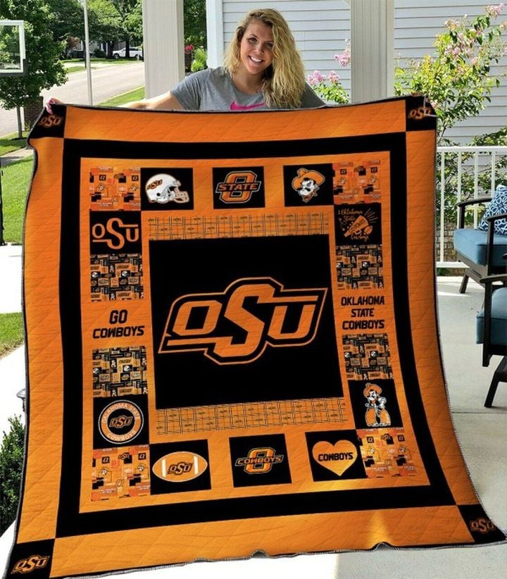 ncaa oklahoma state cowboys orange black quilt fleece blanket v2 wfqf468 q5tpu