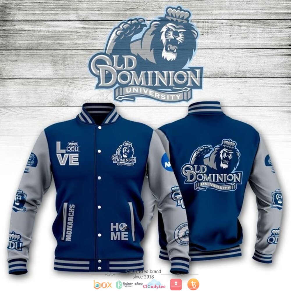 ncaa old dominion monarchs home love baseball jacket button up zipper hooded all over print xfahg