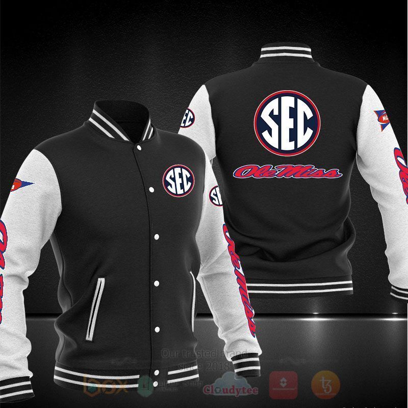 ncaa ole miss rebels black baseball jacket button up zipper hooded all over print zcuib