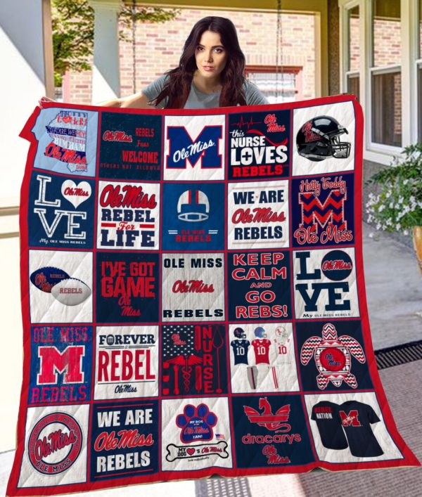 ncaa ole miss rebels white blue quilt fleece blanket v3 wfqf484 kflpu