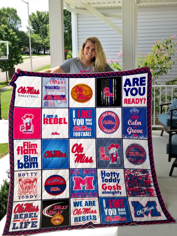 ncaa ole miss rebels white blue quilt fleece blanket wfqf486 ye90q