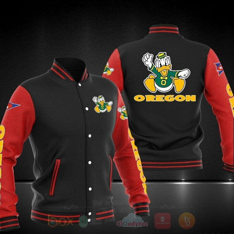 ncaa oregon ducks black red baseball jacket button up zipper hooded all over print mytjy