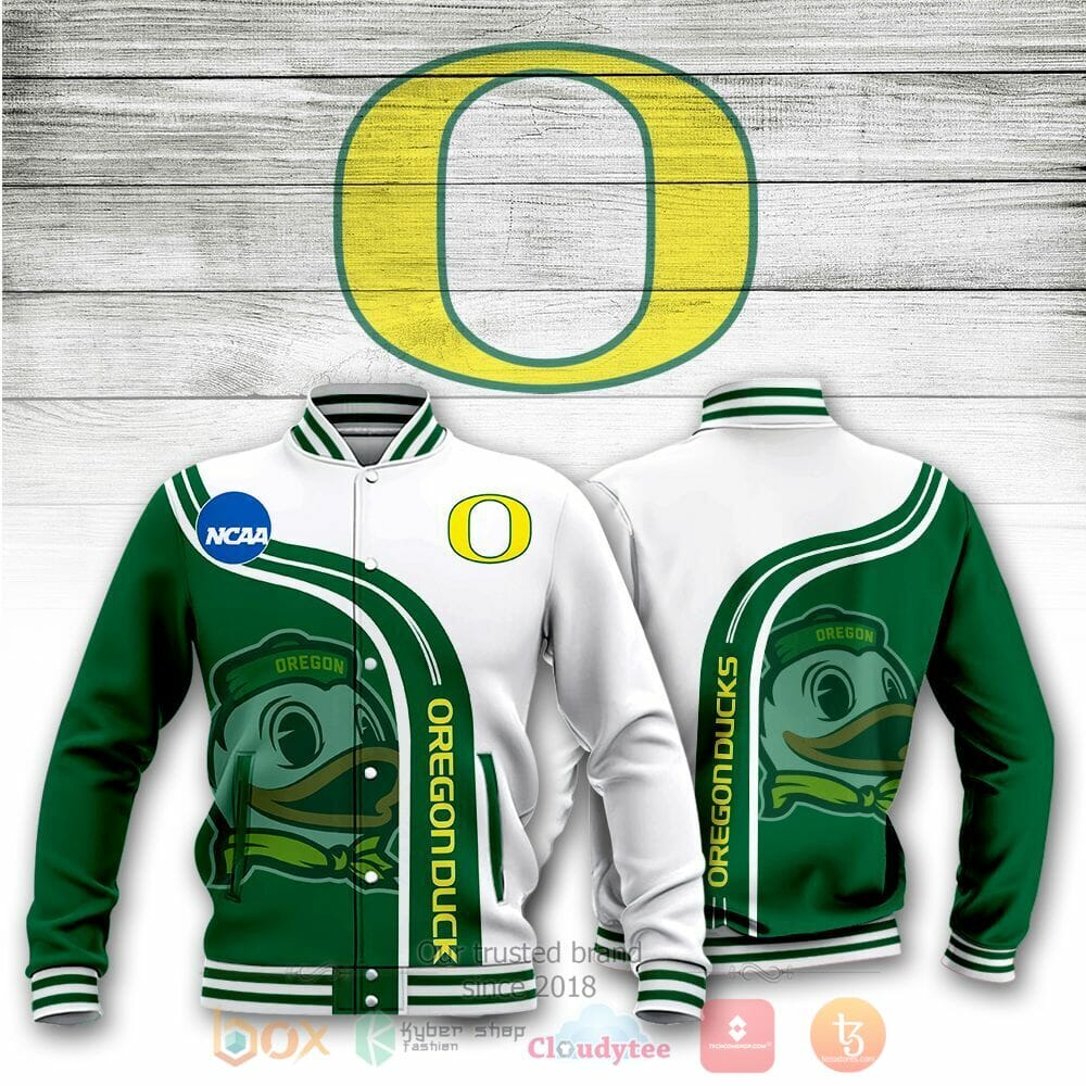 ncaa oregon ducks green white baseball jacket button up zipper hooded all over print k2inc