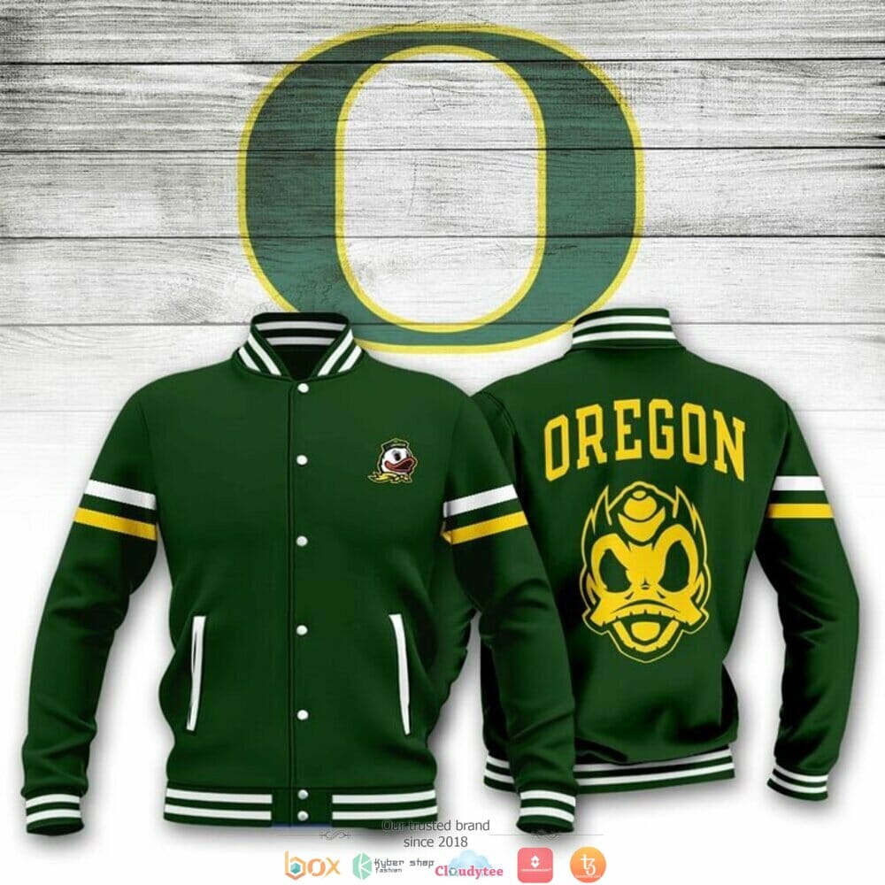 ncaa oregon ducks green yellow baseball jacket button up zipper hooded all over print d3qnp