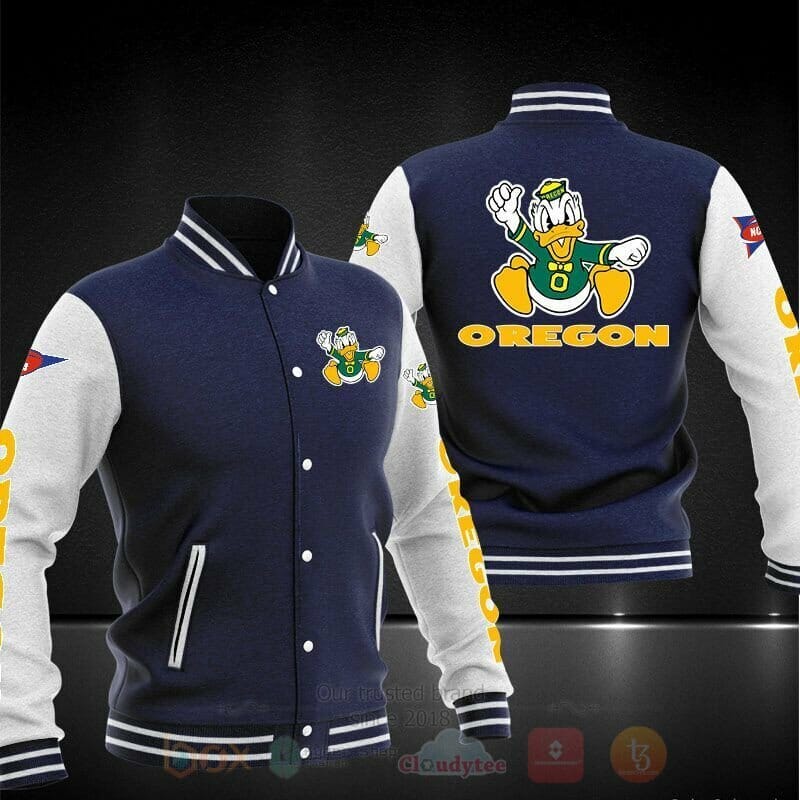 ncaa oregon ducks navy blue baseball jacket button up zipper hooded all over print 3delx