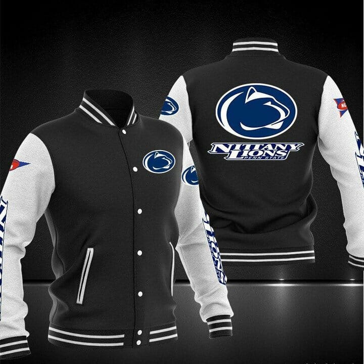 ncaa penn state nittany lions black baseball jacket button up zipper hooded all over print sde08