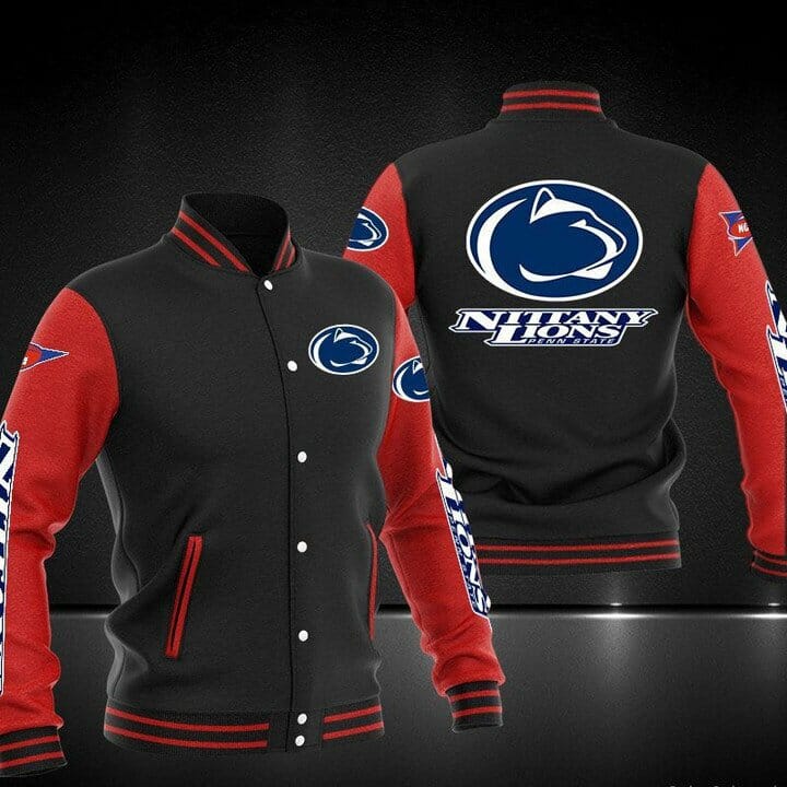 ncaa penn state nittany lions black red baseball jacket button up zipper hooded all over print dbsnf