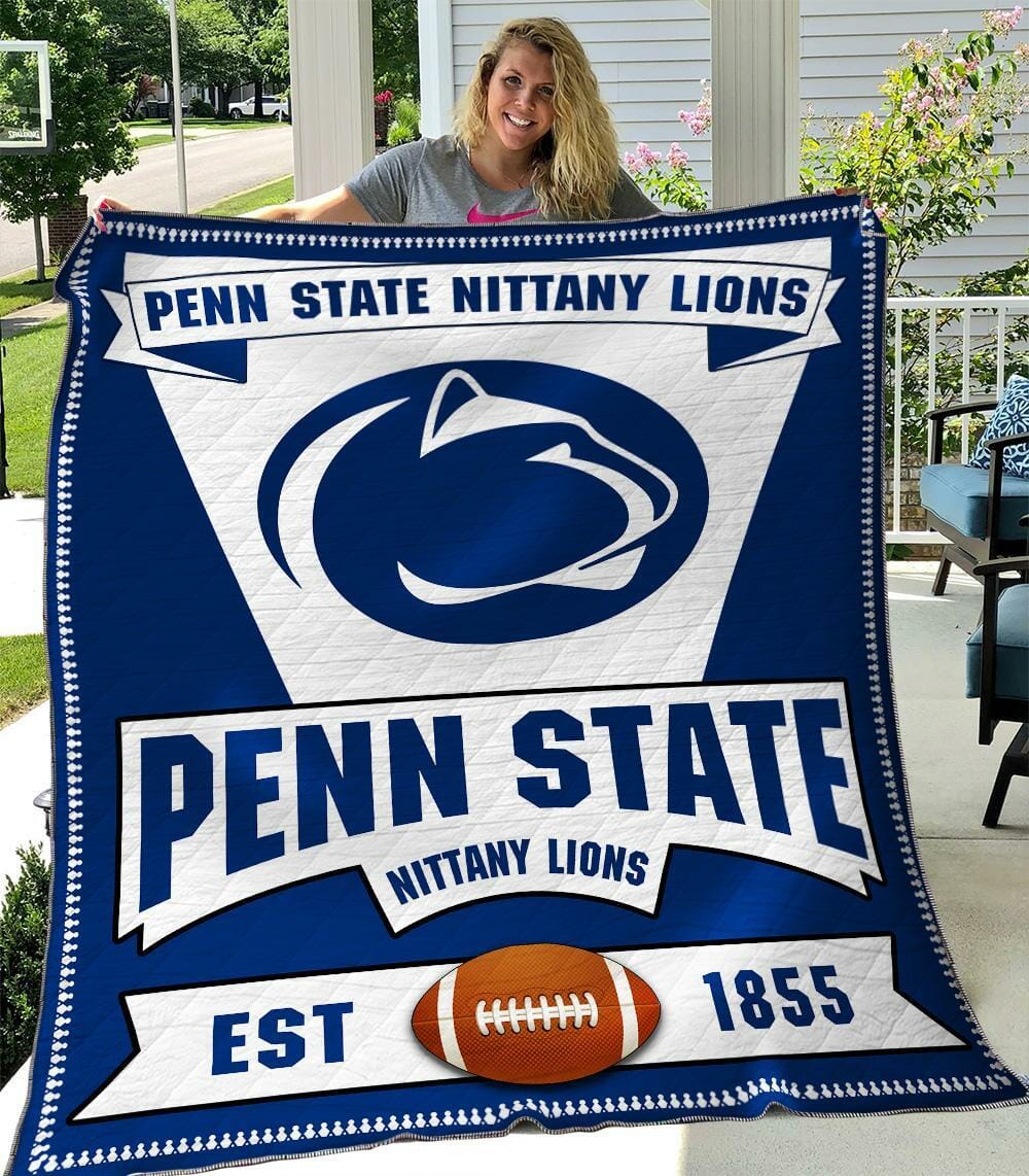 ncaa penn state nittany lions blue white est 1855 quilt fleece blanket wfqf504 goalf