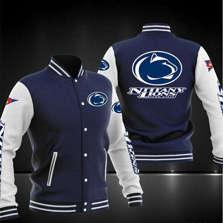 ncaa penn state nittany lions navy blue baseball jacket button up zipper hooded all over print zoqfc