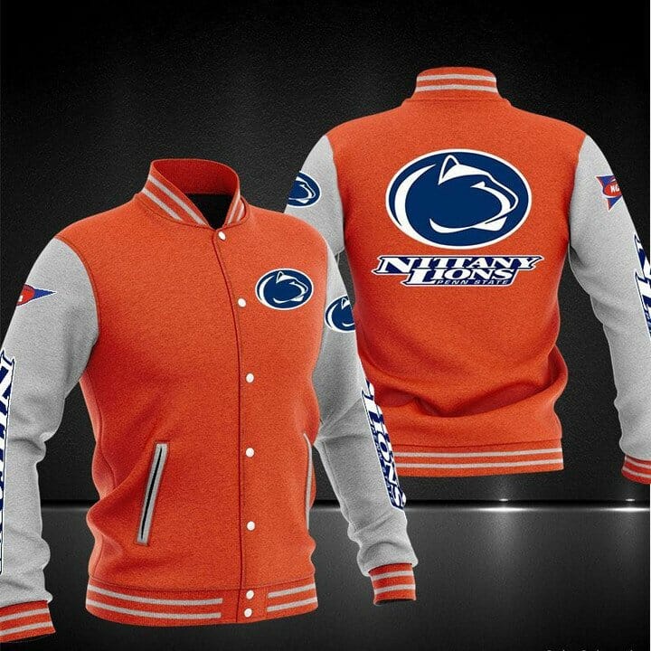 ncaa penn state nittany lions orange baseball jacket button up zipper hooded all over print slq6e