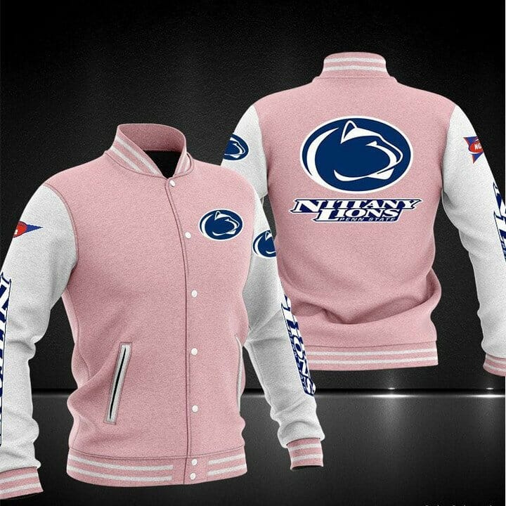 ncaa penn state nittany lions pink baseball jacket button up zipper hooded all over print hn6q2