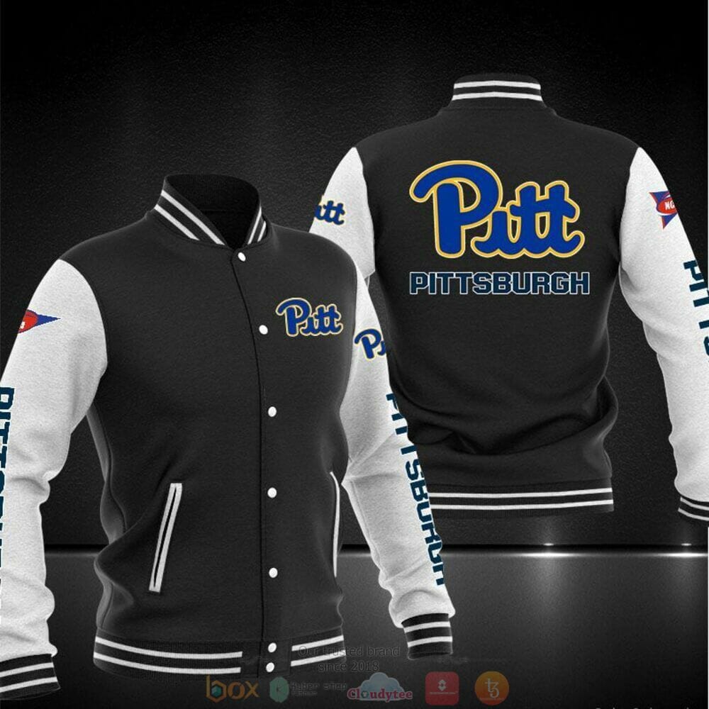 ncaa pittsburgh panthers black baseball jacket button up zipper hooded all over print vfggm