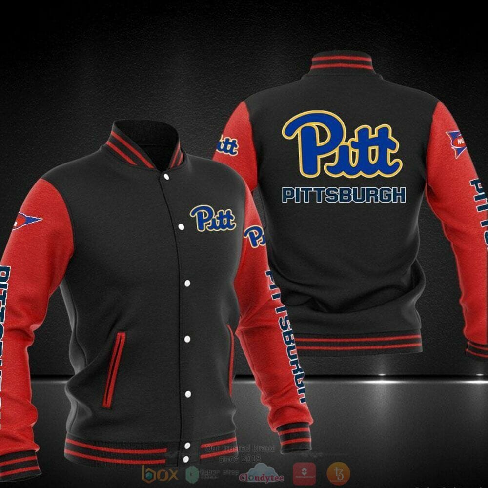 ncaa pittsburgh panthers black red baseball jacket button up zipper hooded all over print gpzb0