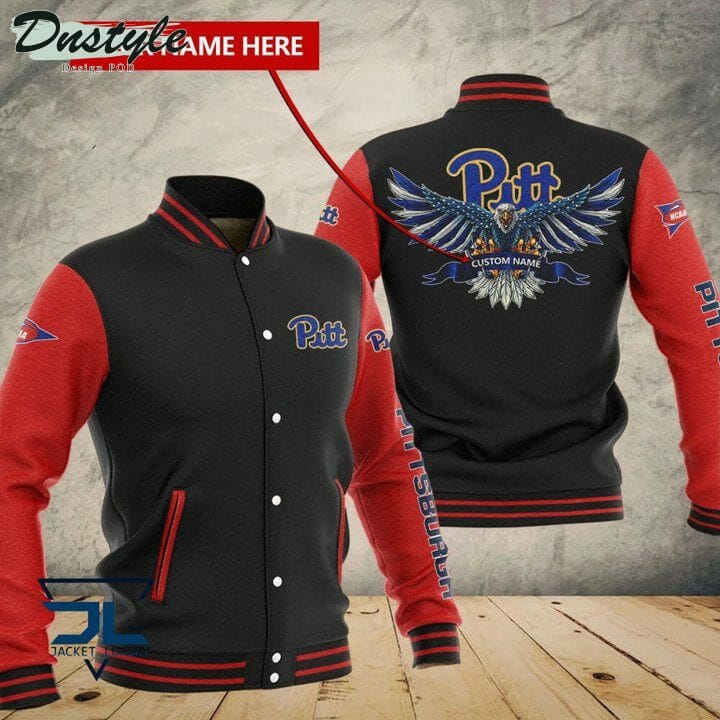 ncaa pittsburgh panthers custom name black red baseball jacket button up zipper hooded all over print oj5md