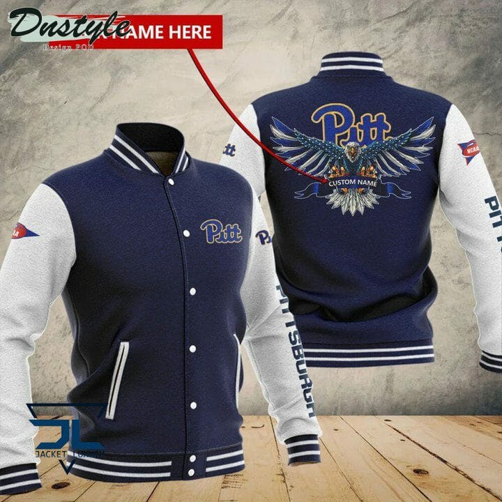 ncaa pittsburgh panthers custom name navy blue baseball jacket button up zipper hooded all over print evh9c