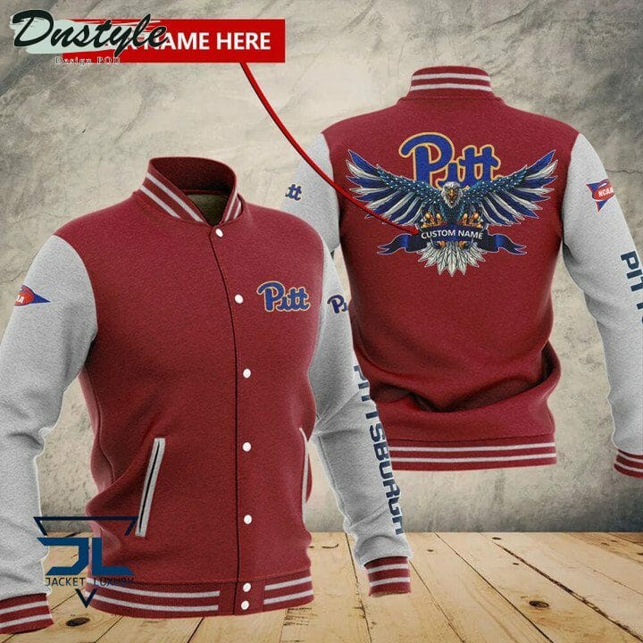 ncaa pittsburgh panthers custom name red grey baseball jacket button up zipper hooded all over print ypvp1