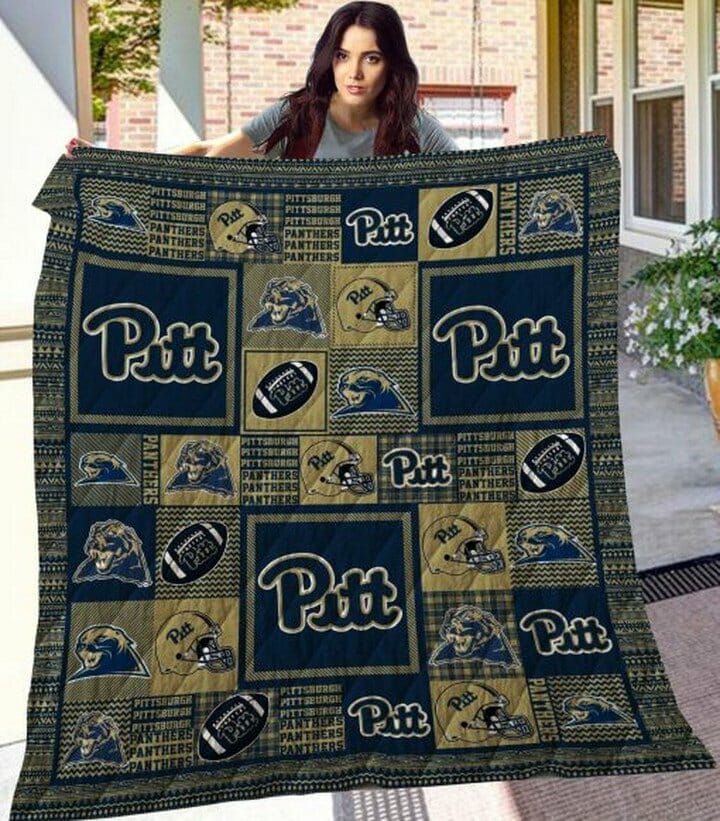 ncaa pittsburgh panthers navy blue gold quilt fleece blanket wfqf517 bugn6