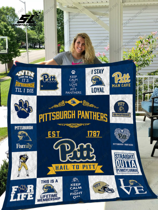 ncaa pittsburgh panthers navy blue white est 1787 quilt fleece blanket wfqf518 rzzfo