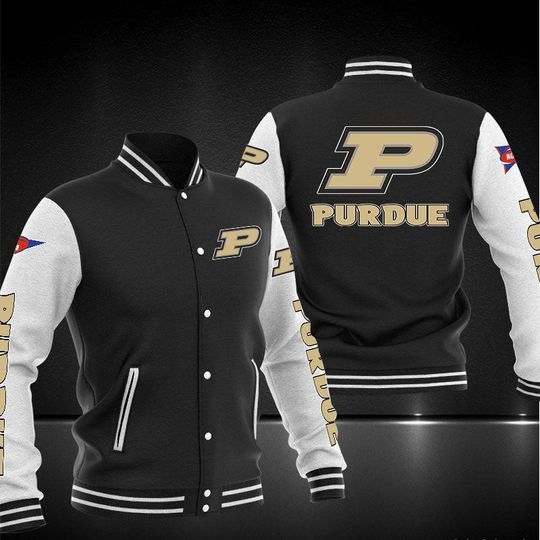 ncaa purdue boilermakers black baseball jacket button up zipper hooded all over print 7rlyd